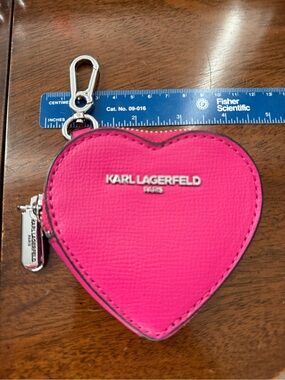 Karl Lagerfeld Hot Pink Heart Key & Card Pouch with Silver Hardware